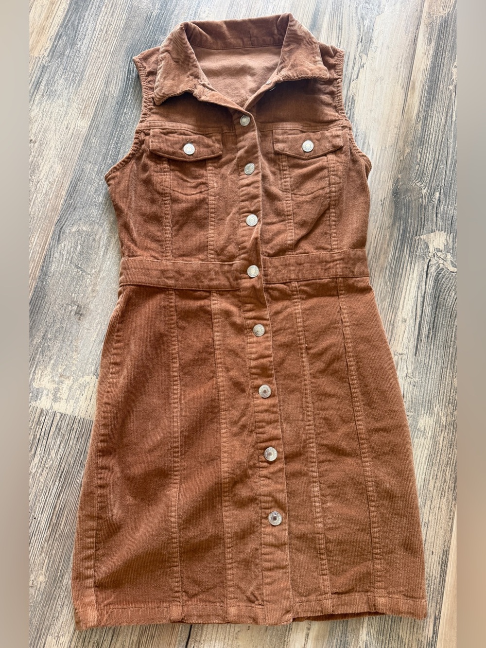 Sleeveless Button-Front Corduroy Dress in Rust